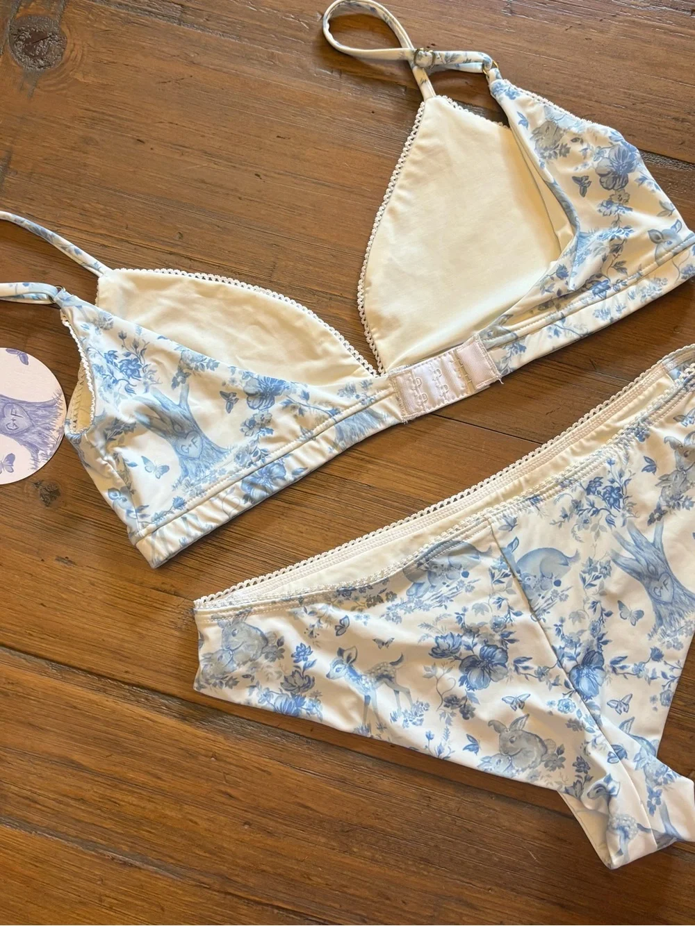 NWT Frankie’s bikinis x Gigi HADID blue toile fawn bikini set
